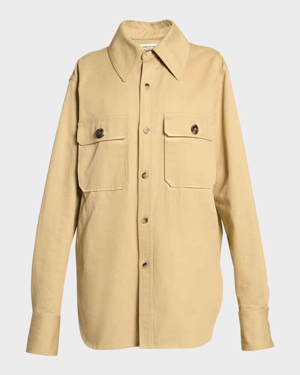 Pocket-Front Collared Shirt with Belt