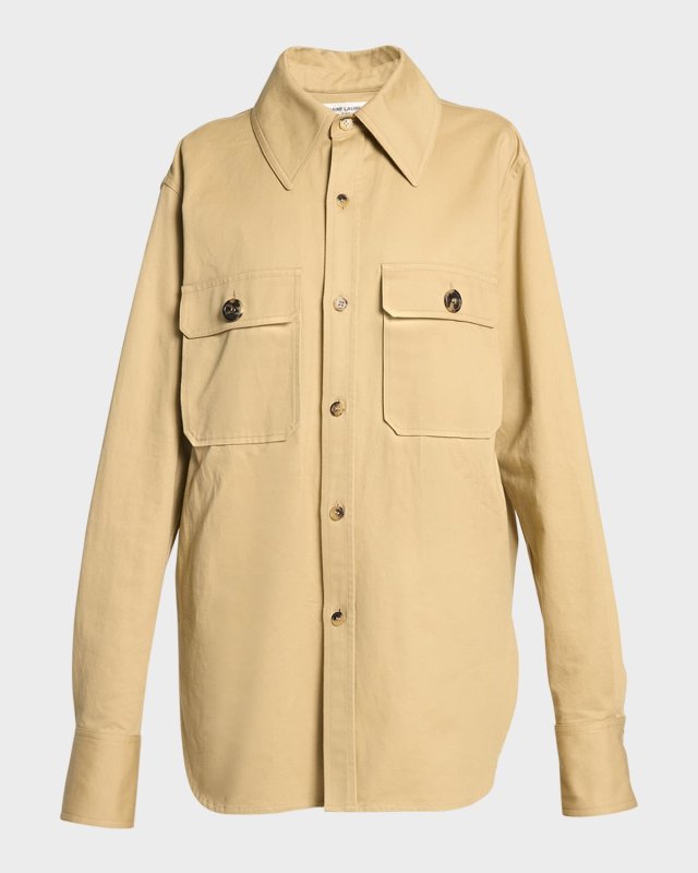 Pocket-Front Collared Shirt with Belt