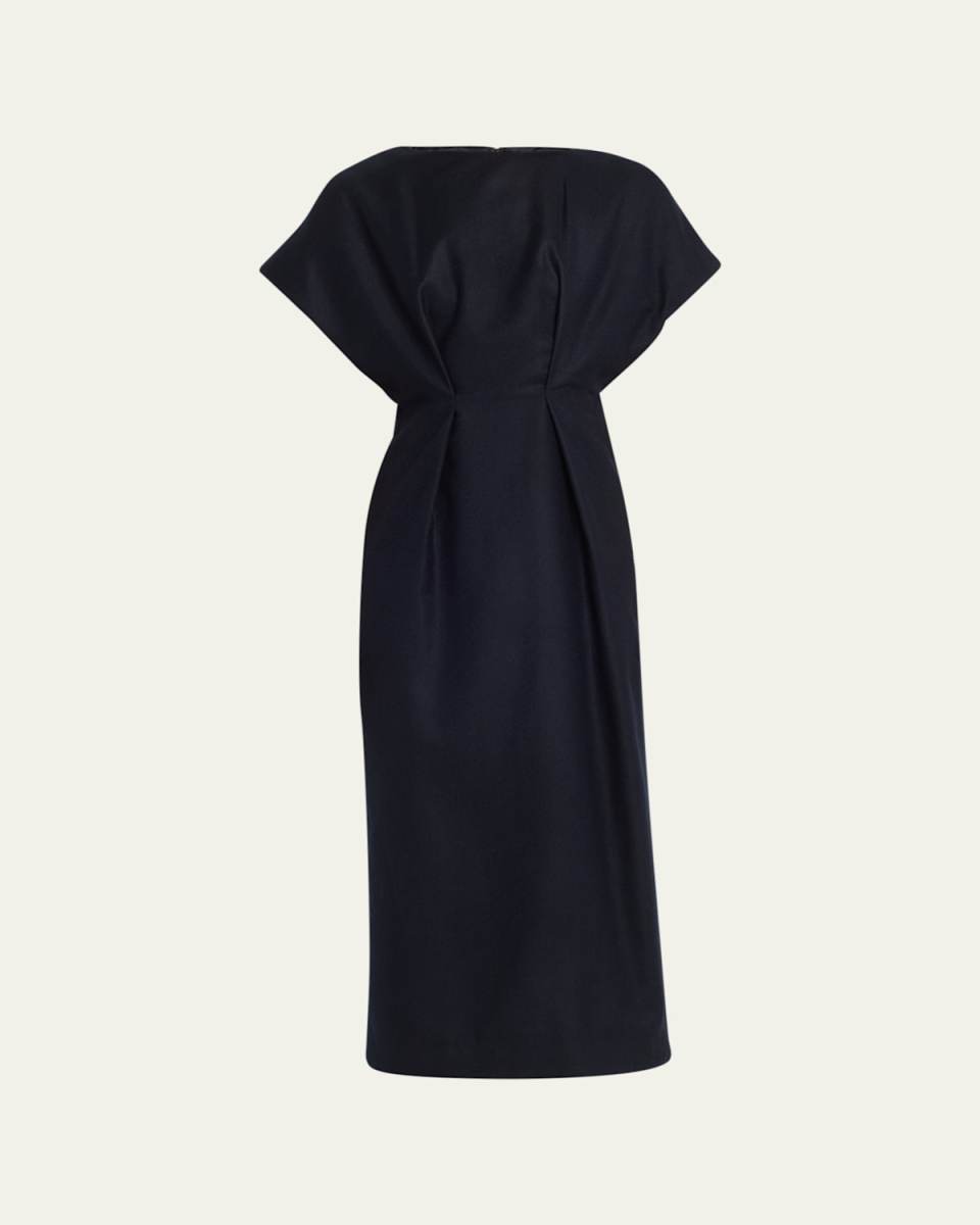 Dezos Tucked Waist Wool Midi Dress