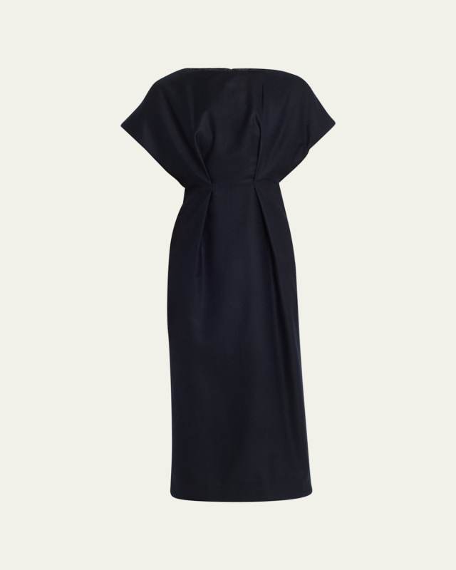 Dezos Tucked Waist Wool Midi Dress