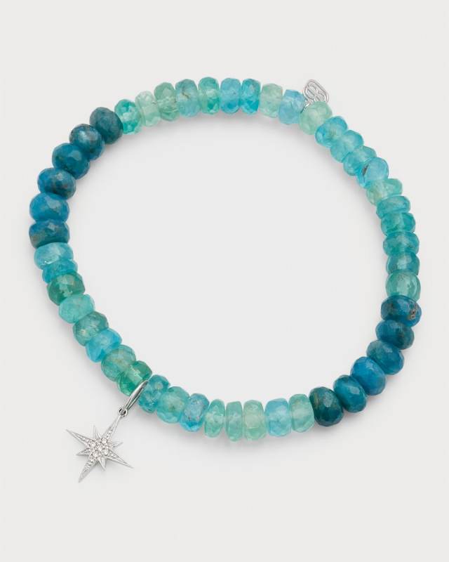 Shade Apatite Faceted Rondelle Bracelet With Diamond Starburst Charm