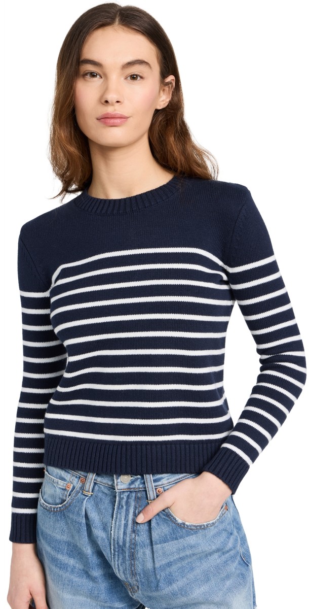 Denimist Striped Pullover Sweater Dark Navy w/ Off-White