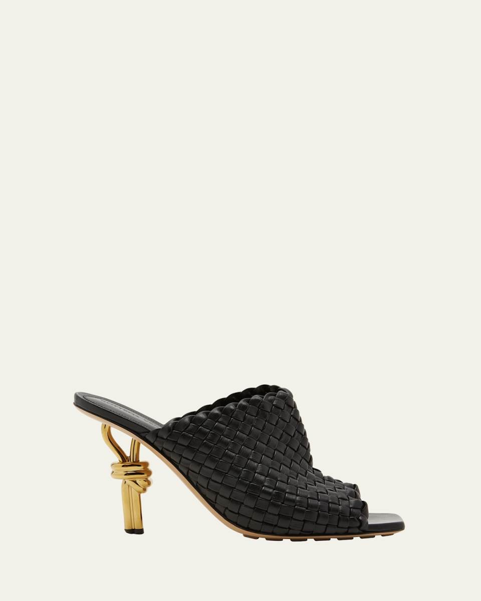 90mm Mini Weave Nappa Leather Knot Mule Sandals