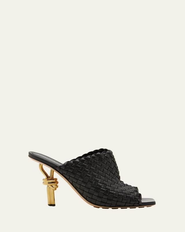 90mm Mini Weave Nappa Leather Knot Mule Sandals