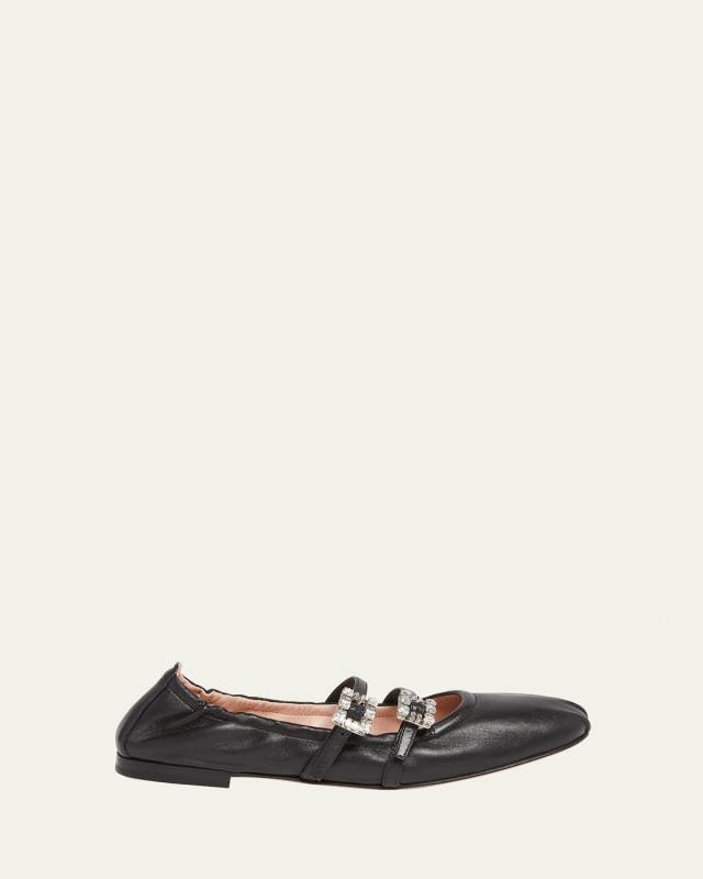 Calfskin Dual Buckle Ballerina Flats