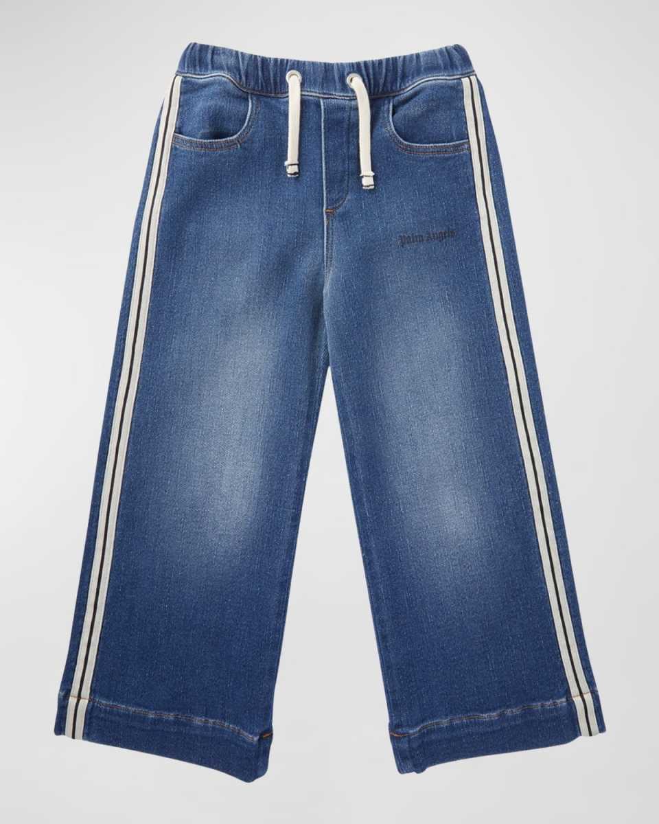 Kid's Logo-Print Track Inspired Denim Pants, Size
