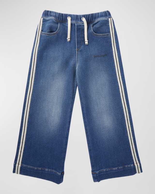 Kid's Logo-Print Track Inspired Denim Pants, Size