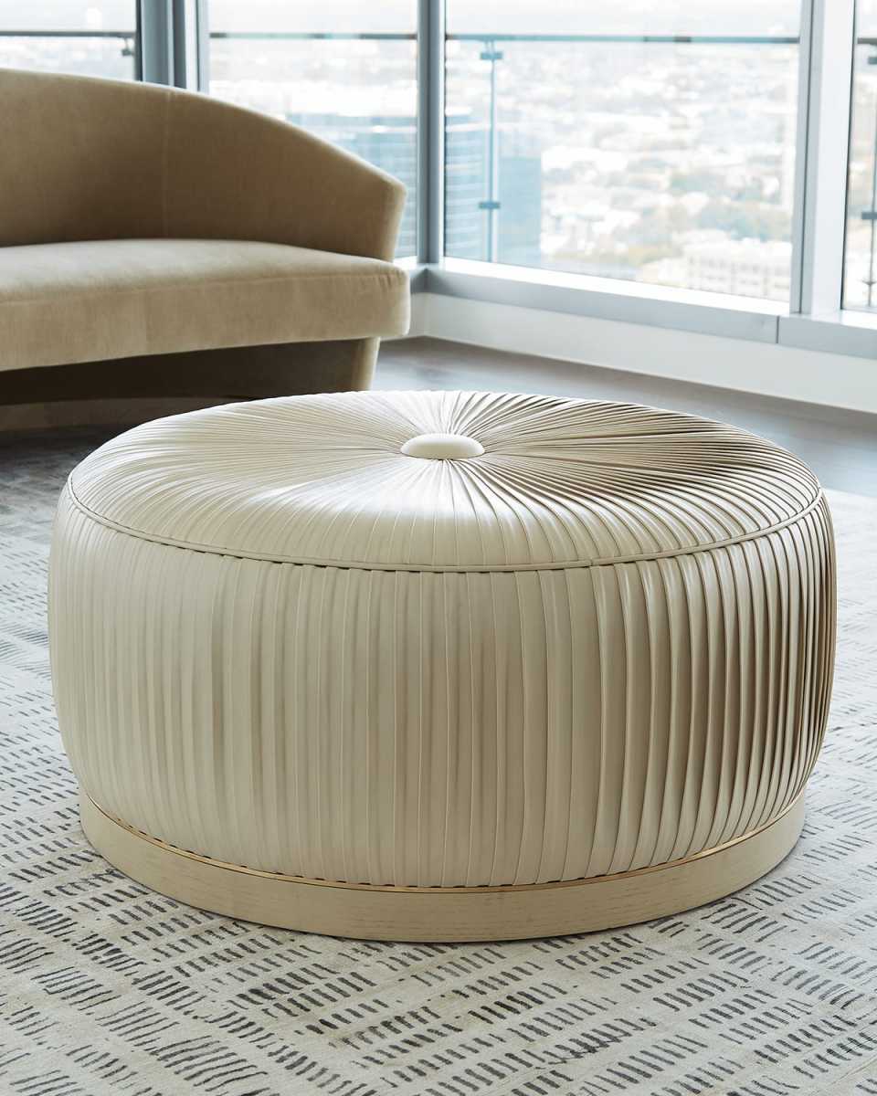 Colette Pleated Leather Ottoman