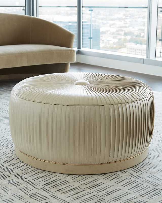 Colette Pleated Leather Ottoman