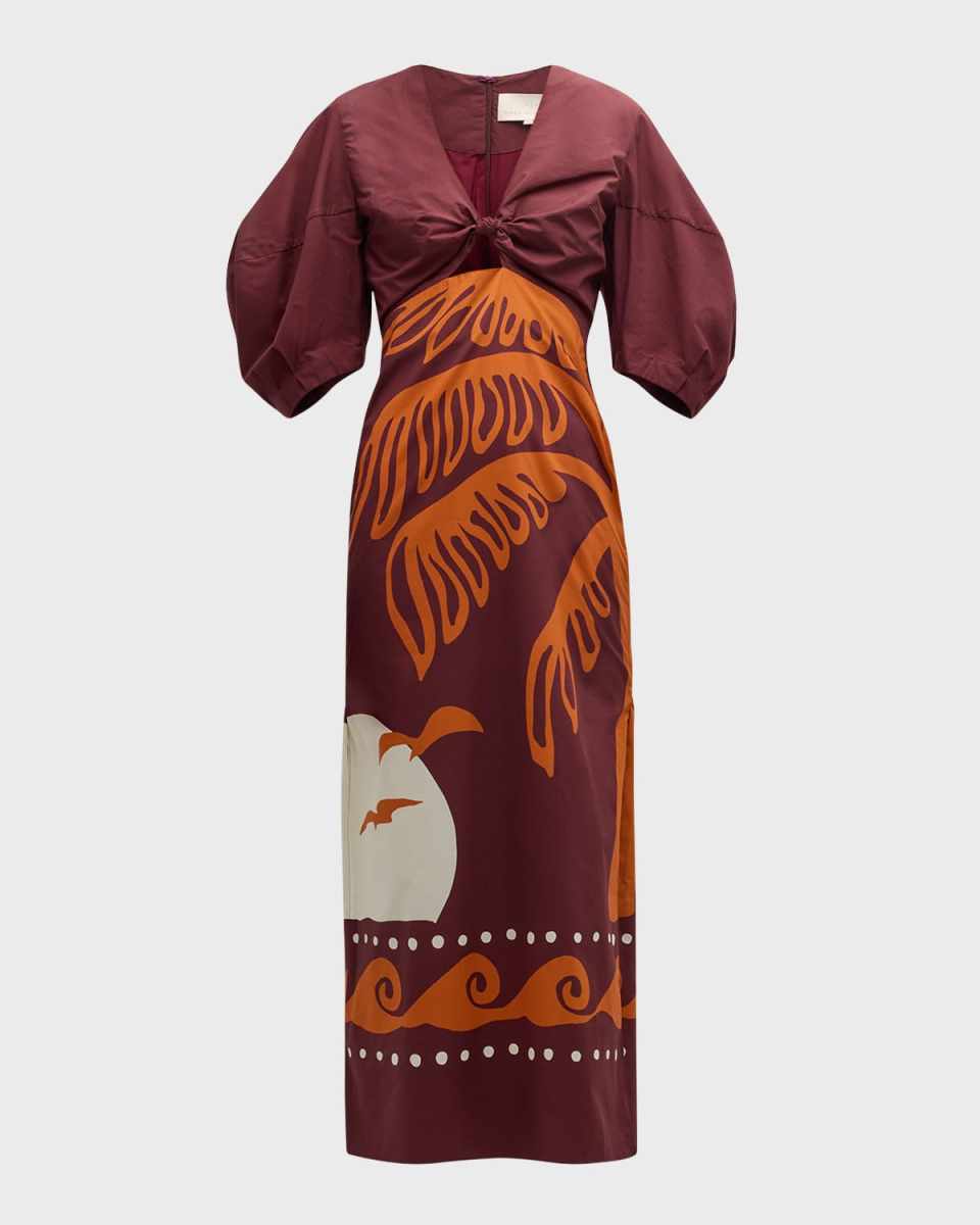 Gaia Organic Cotton Knotted Puff-Sleeve Sheath Dress