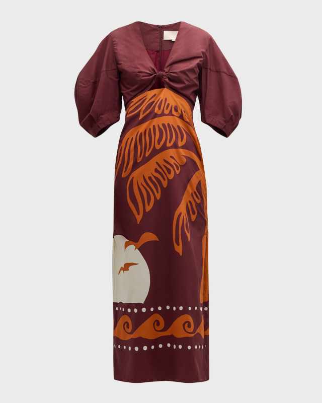 Gaia Organic Cotton Knotted Puff-Sleeve Sheath Dress