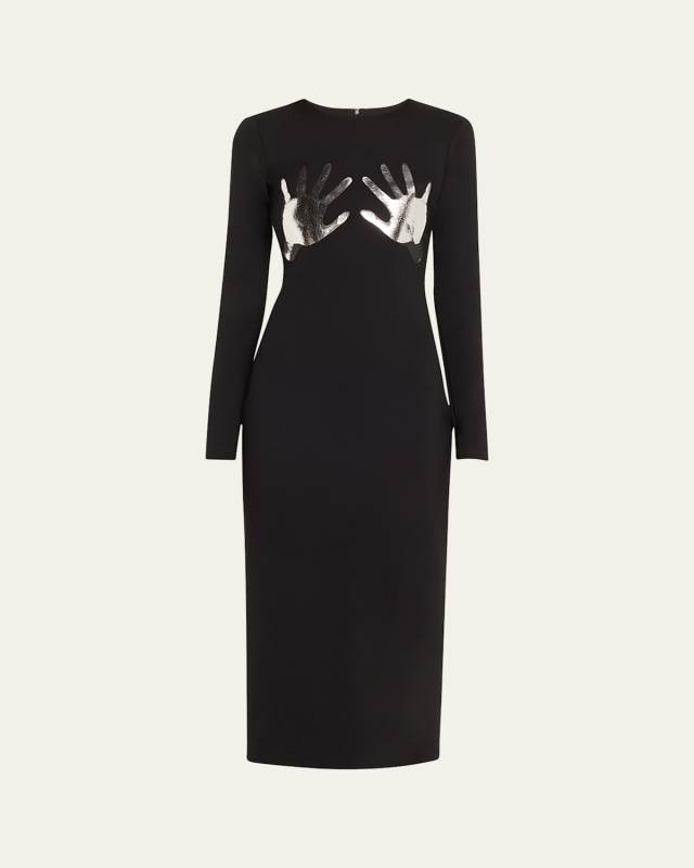 Handprint Body-Con Midi Dress