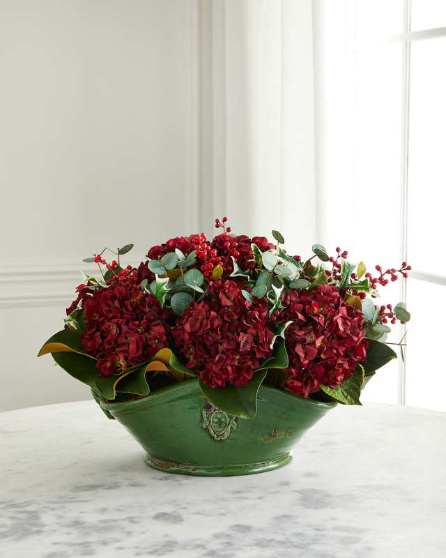 Faux Hydrangea Floral Arrangement in Rutherford Vase