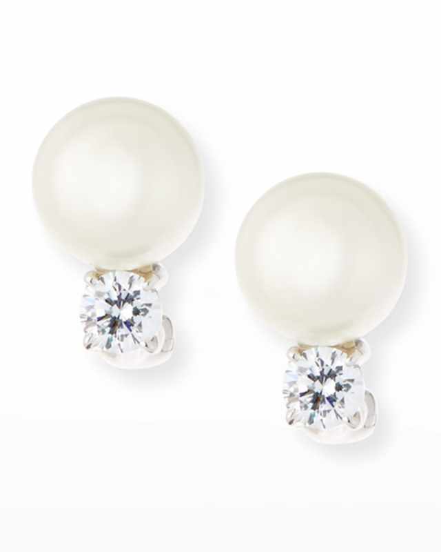 10mm Pearly Bead & Crystal Stud Earrings