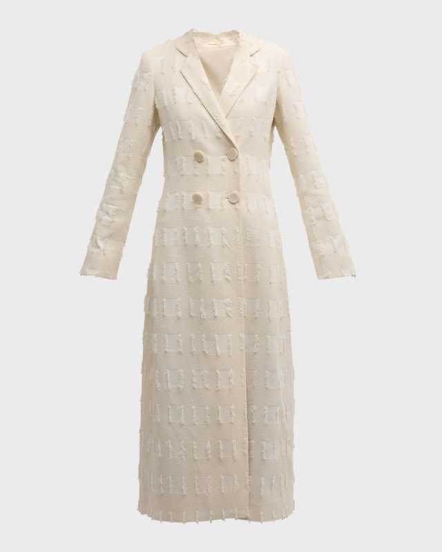 Dilan Double-Breasted Jacquard Long Coat