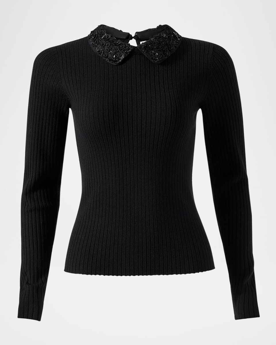 Removable Lace Collar Long-Sleeve Rib Sweat