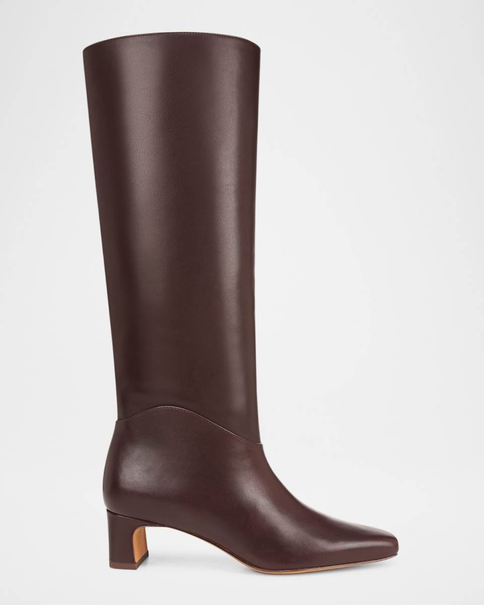 Calf Leather Kitten-Heel Knee Boots Wide Calf