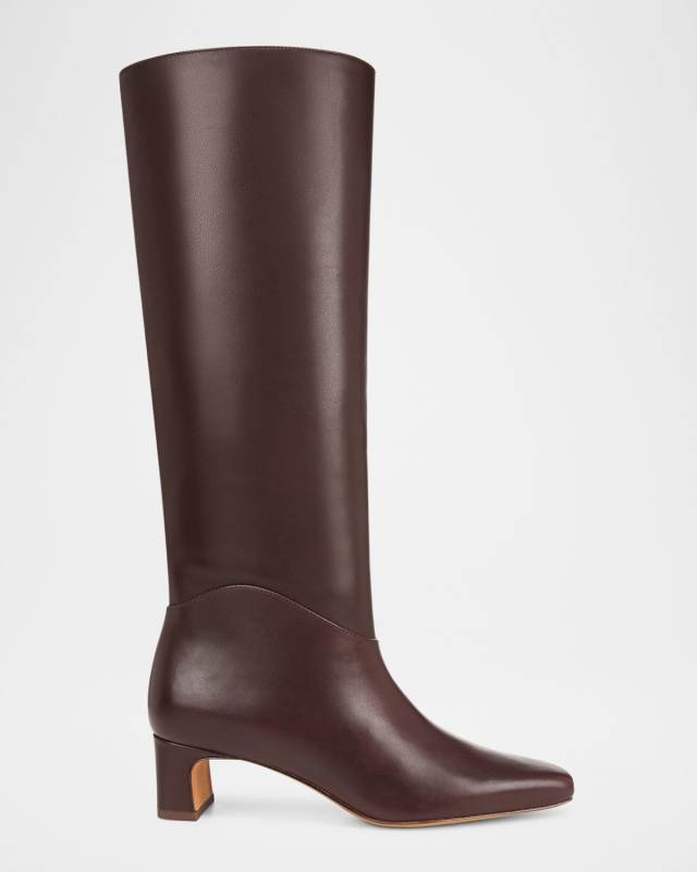 Calf Leather Kitten-Heel Knee Boots Wide Calf