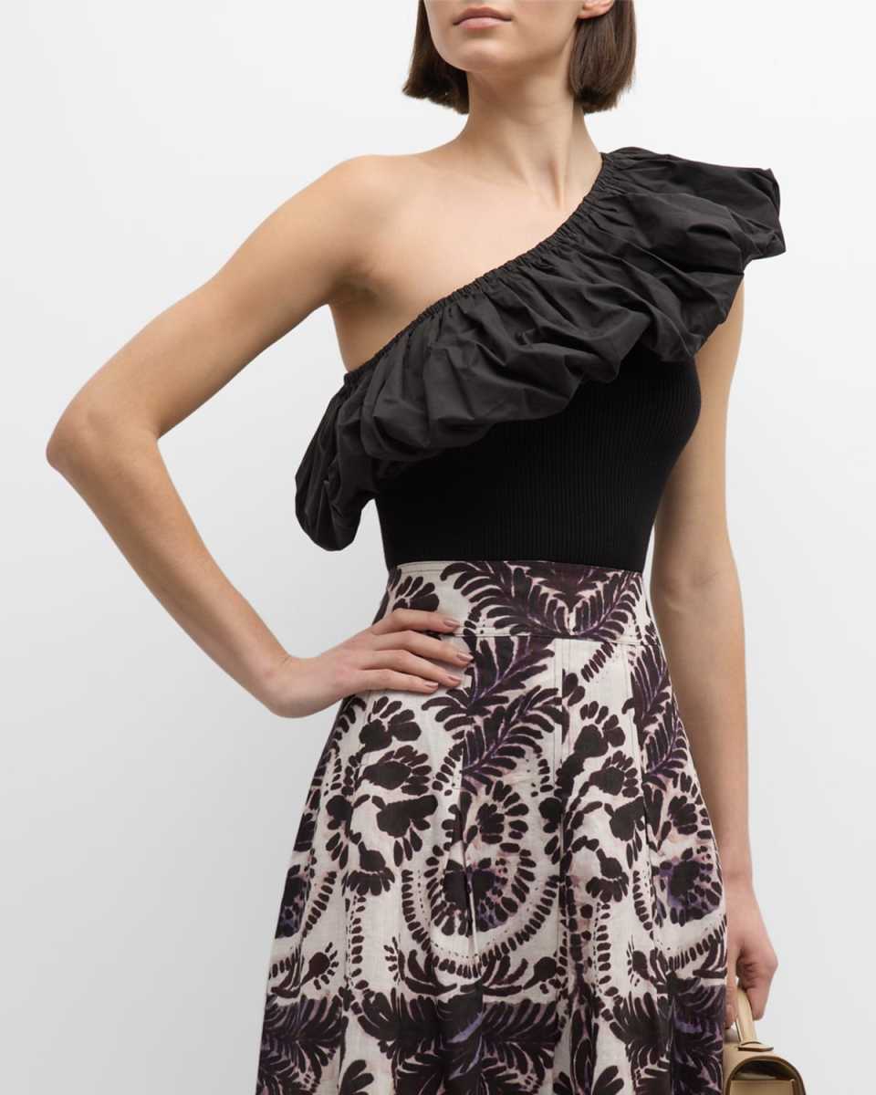 Lucy Ribbed One-Shoulder Ruffle Top