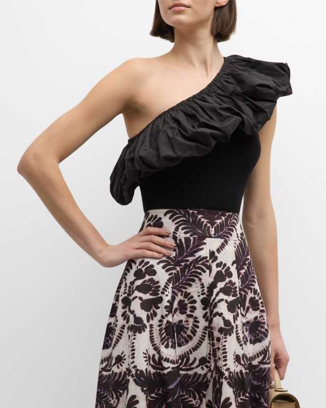 Lucy Ribbed One-Shoulder Ruffle Top