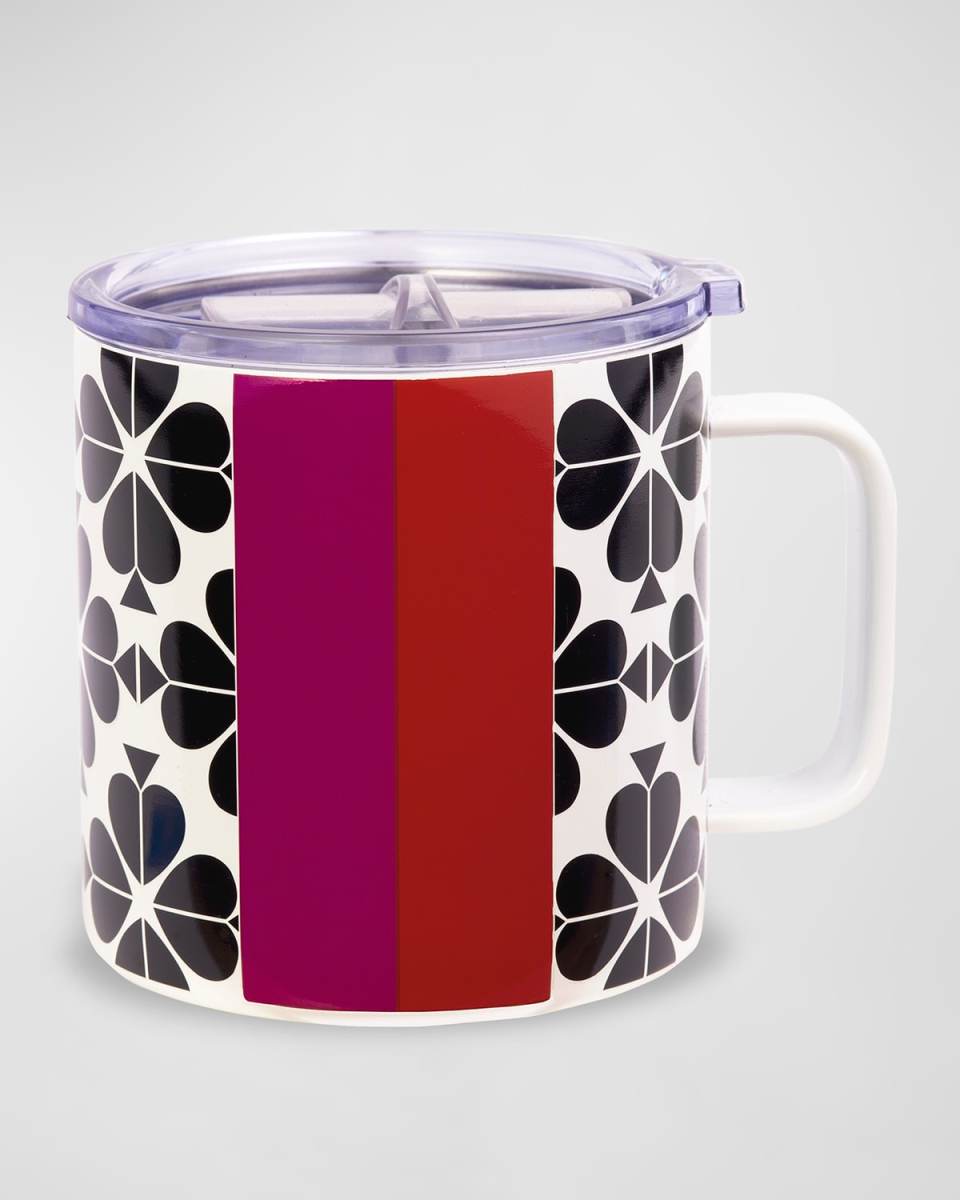 black spade flower stainless steel coffee mug
