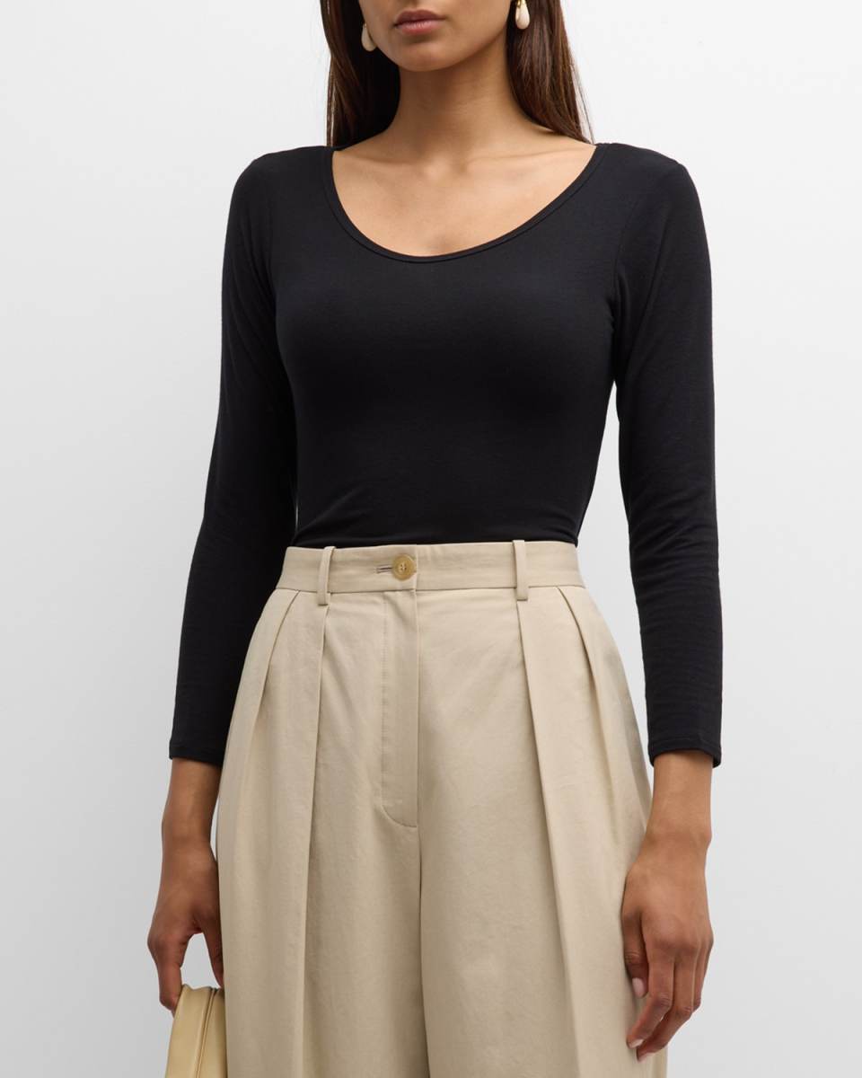 Raya Scoop-Neck Long-Sleeve Rib Top