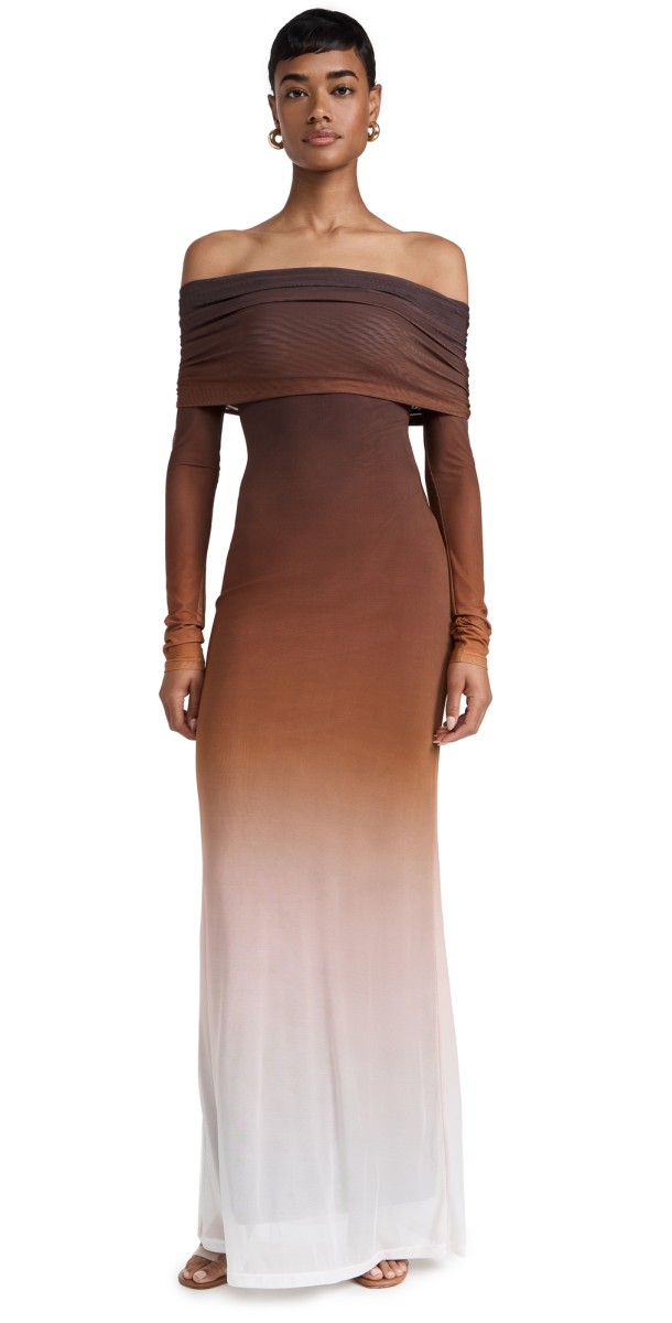BARDOT Saphia Mesh Maxi Dress Brown Ombre