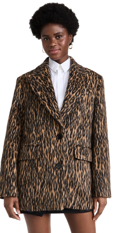 MSGM Printed Oversized Blazer Beige/Black