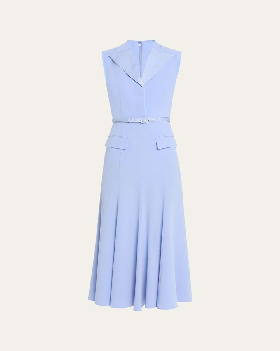 Sleeveless Satin Crepe Midi Shirtdress With Belt
