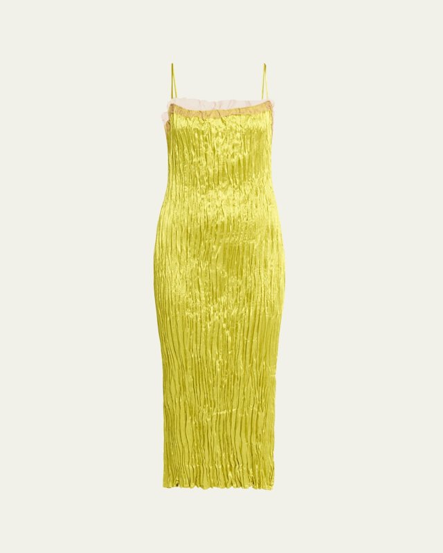 Hammered Satin Pleated Slip Dress