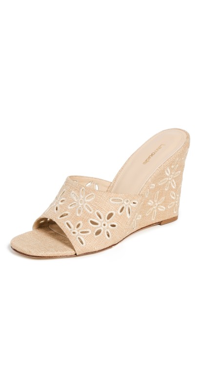 Larroude Jackie Wedge Sandals Beige Raffia