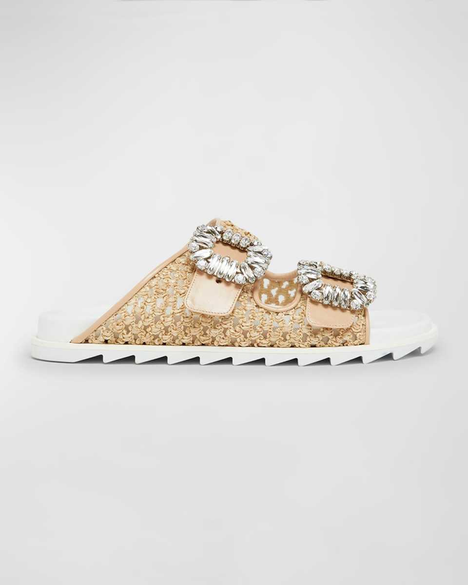 Viv Raffia Dual Buckle Slide Sandals
