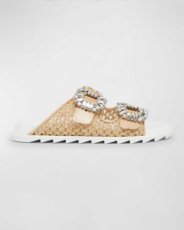Viv Raffia Dual Buckle Slide Sandals