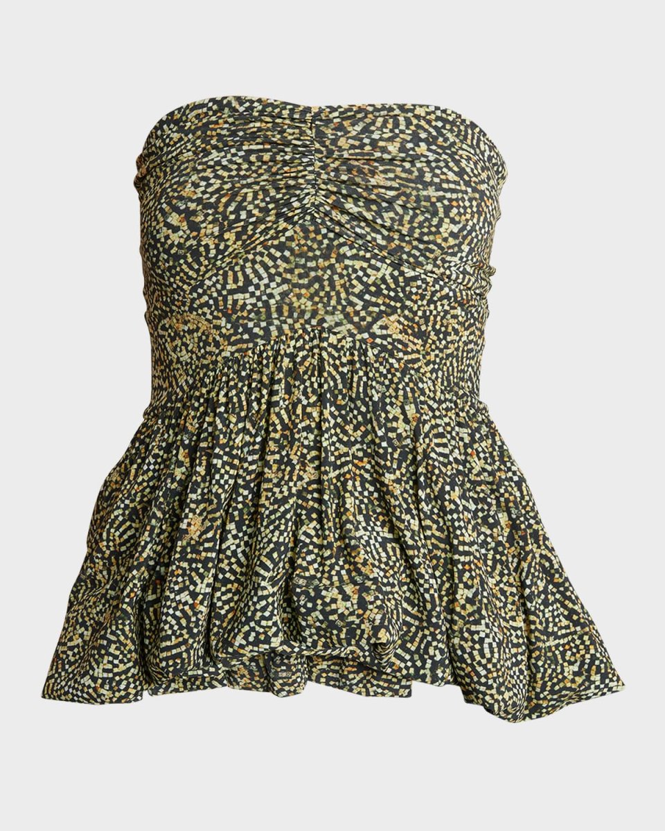 Ermina Mosaic-Print Strapless Peplum Top