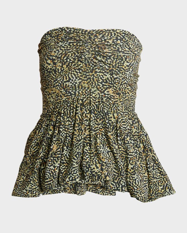 Ermina Mosaic-Print Strapless Peplum Top