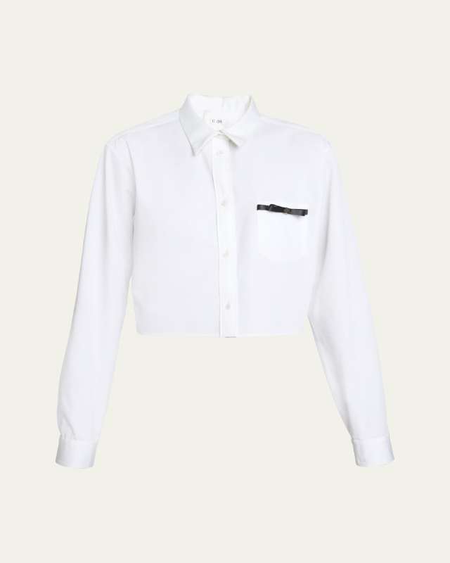 Cropped Button-Front Shirt with Bow Detail