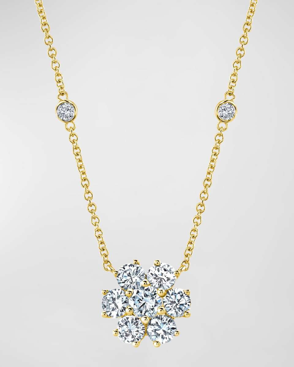 18K Gold Round Diamond Flower Pendant Necklace, 16"L, 0.60tcw