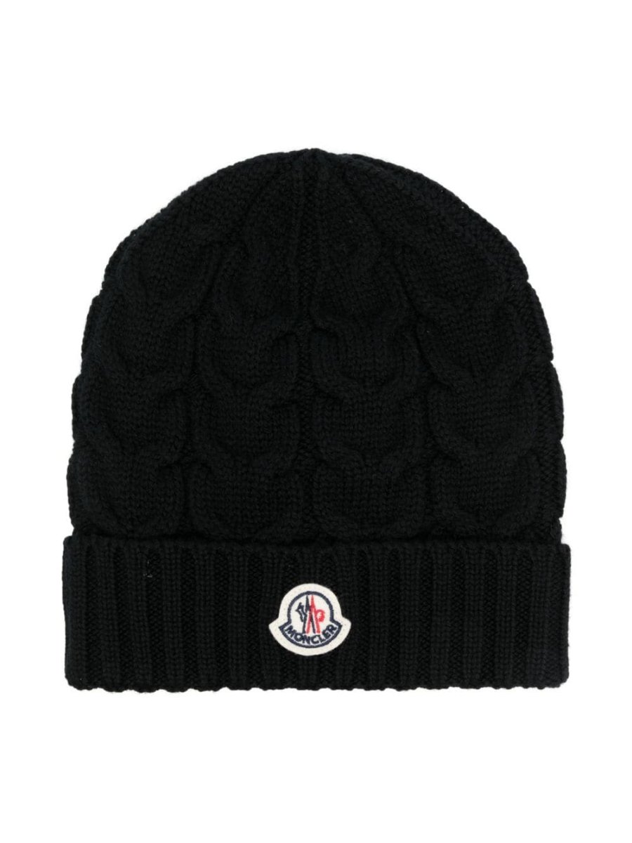 logo-appliqué cable-knit beanie