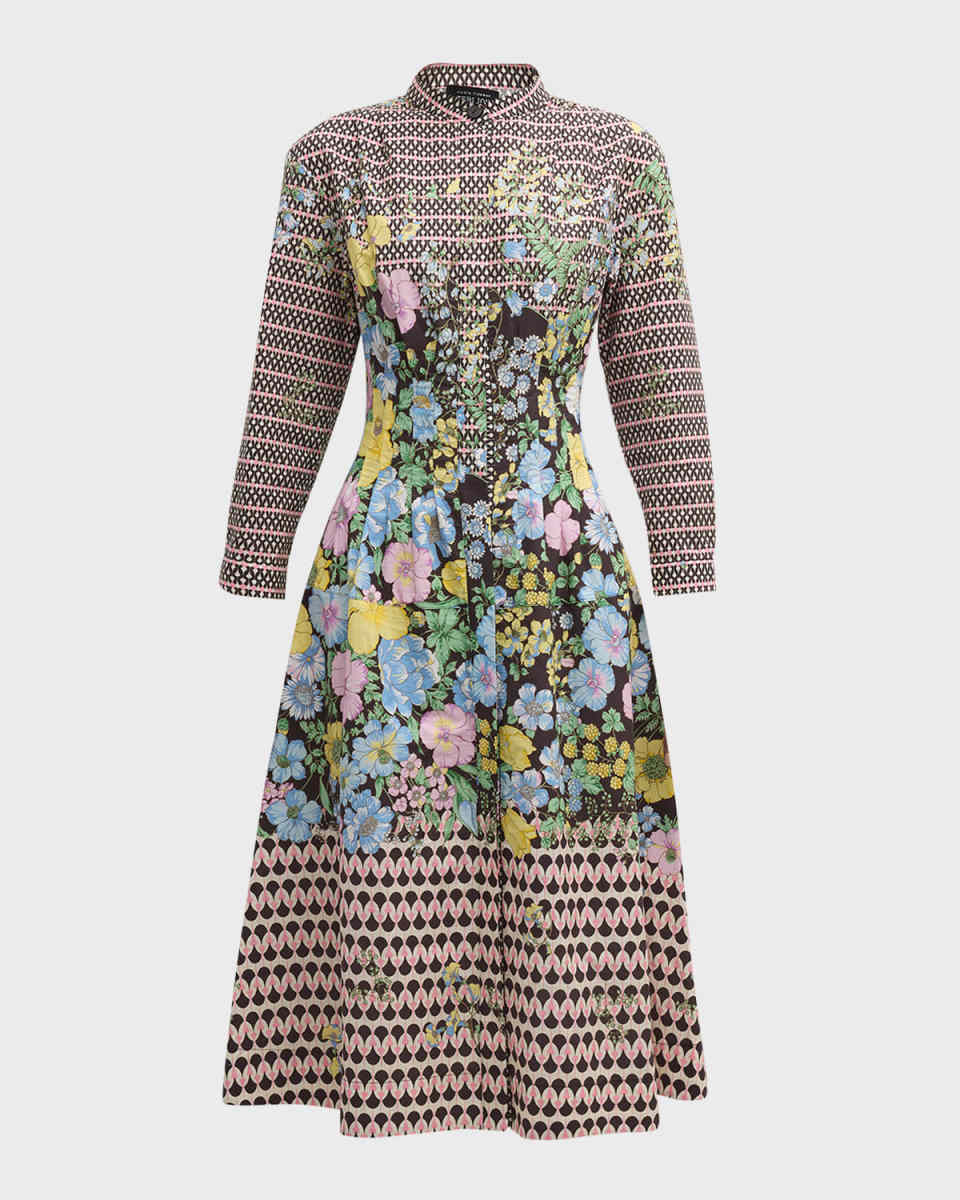 Geometric & Floral-Print Midi Shirtdress
