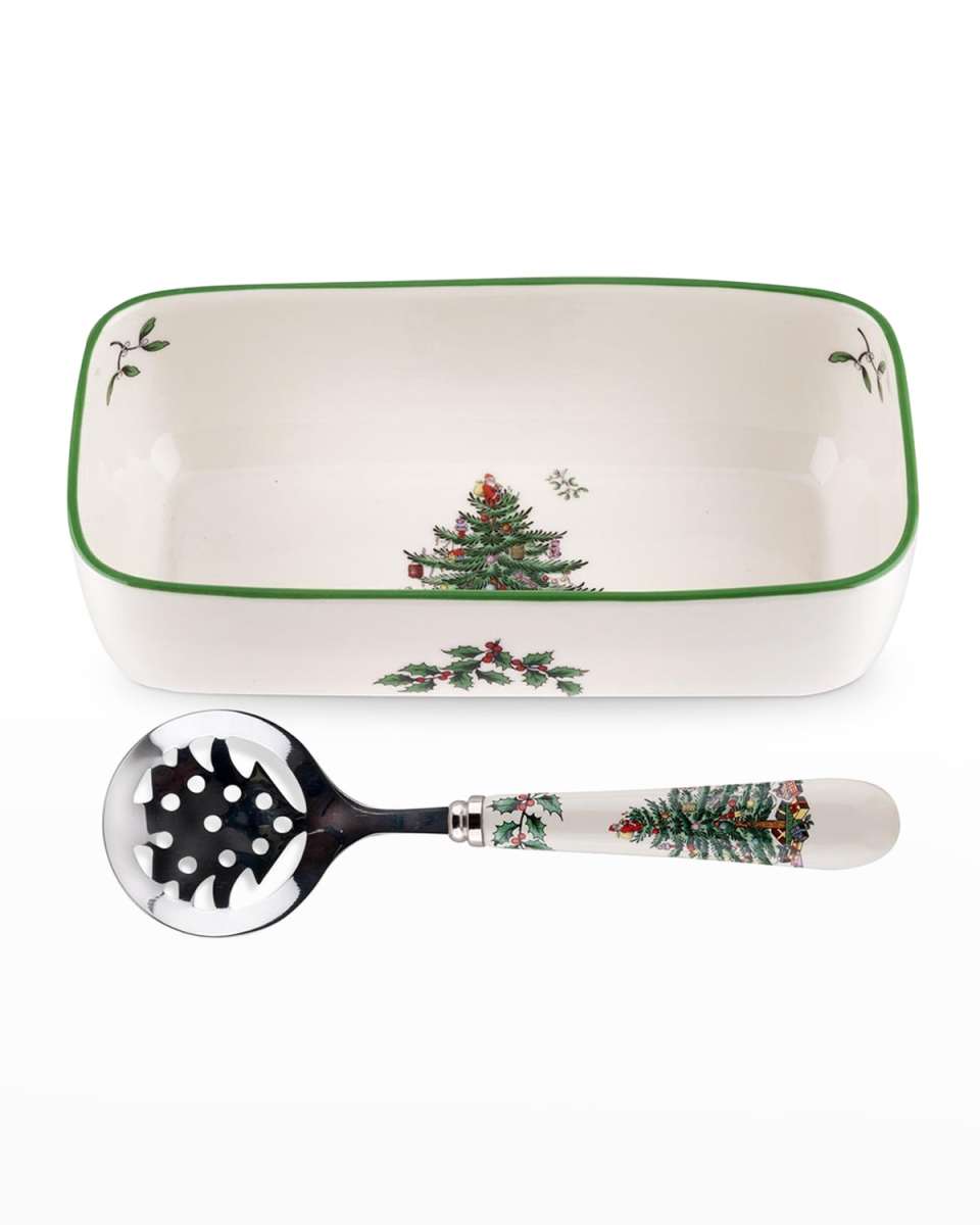 Christmas Tree Cranberry Server with Slotted Spoon