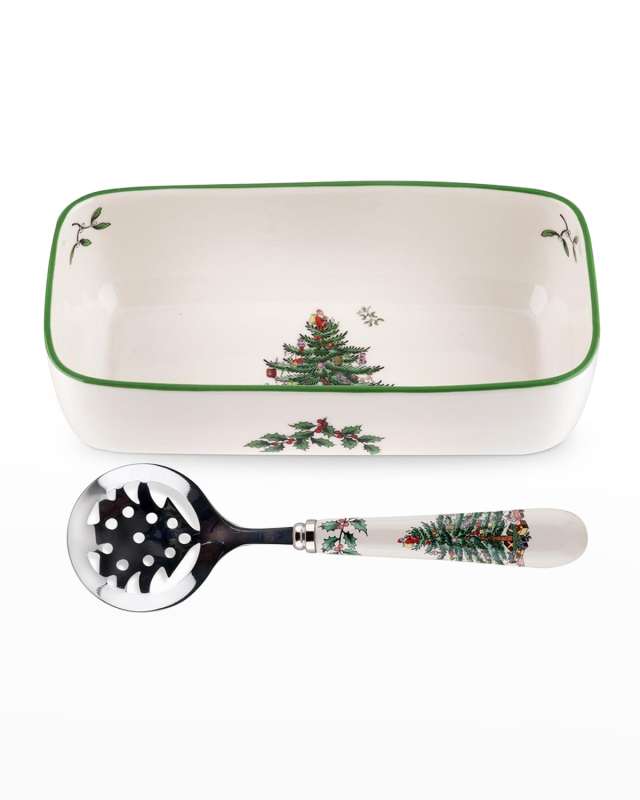 Christmas Tree Cranberry Server with Slotted Spoon