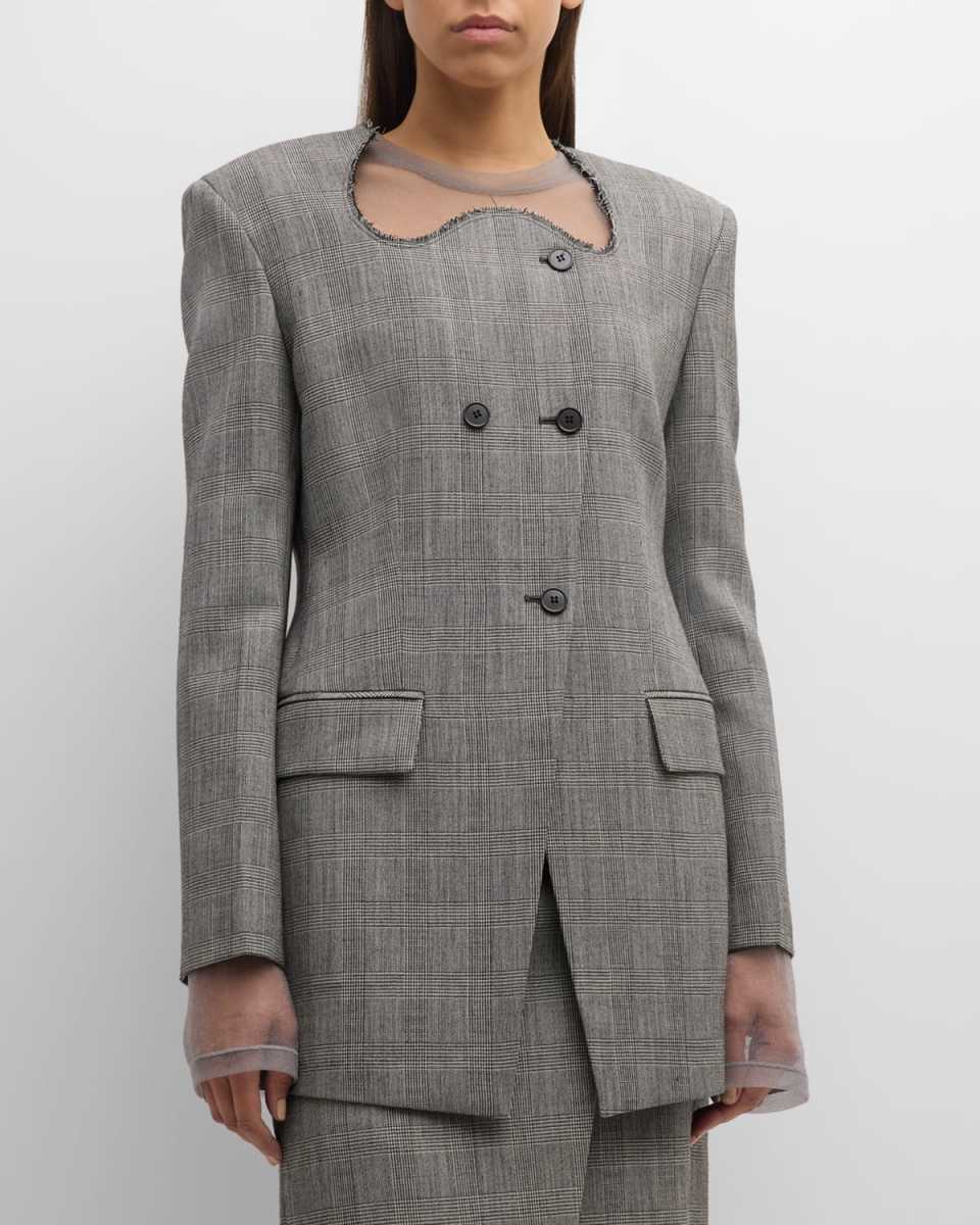 Glen Check Curved-Neck Jacket
