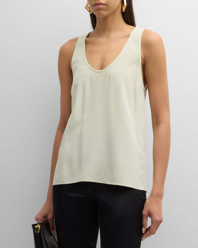 Scoop-Neck Slits Silk Crepe De Chine Top