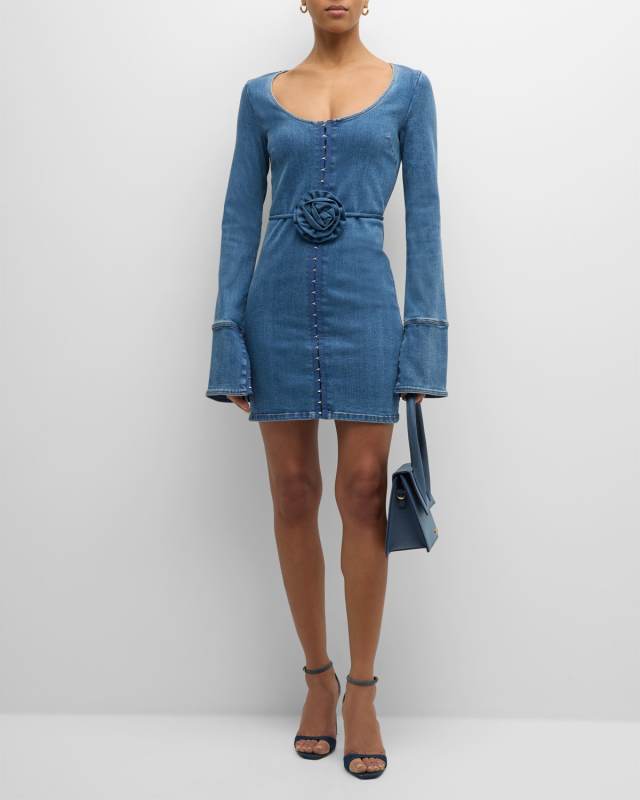 Scoop-Neck Stretchy Denim Mini Dress