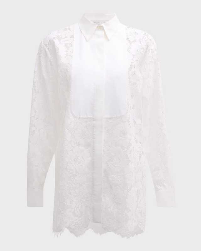 Floral Lace Button-Front Blouse
