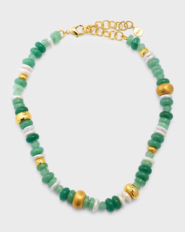 Jade Aventurine and Pearl Strand Necklace