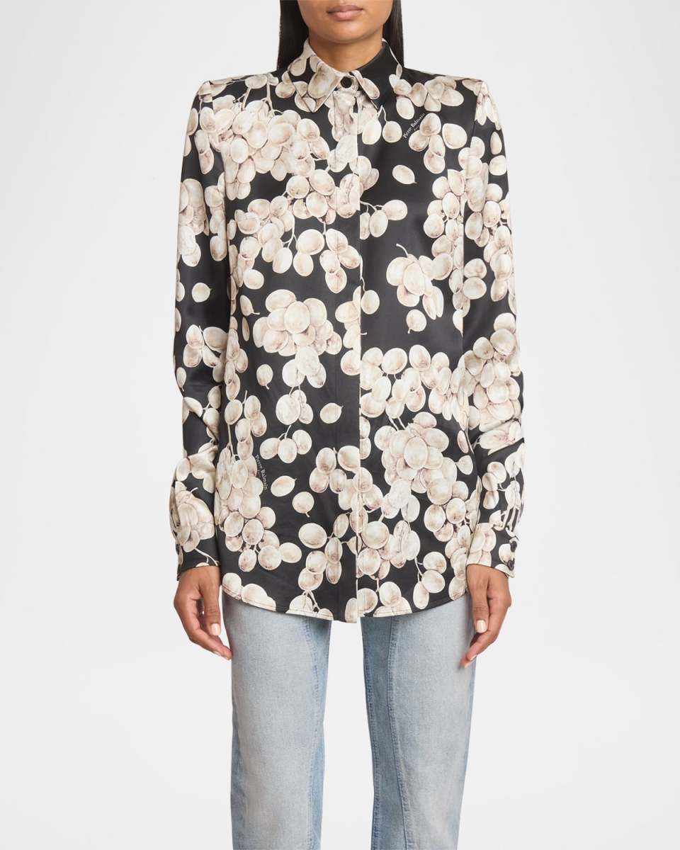 Long-Sleeve Satin Raisin Print Shirt