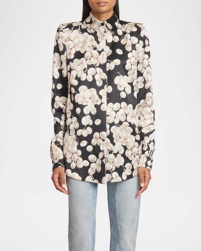 Long-Sleeve Satin Raisin Print Shirt