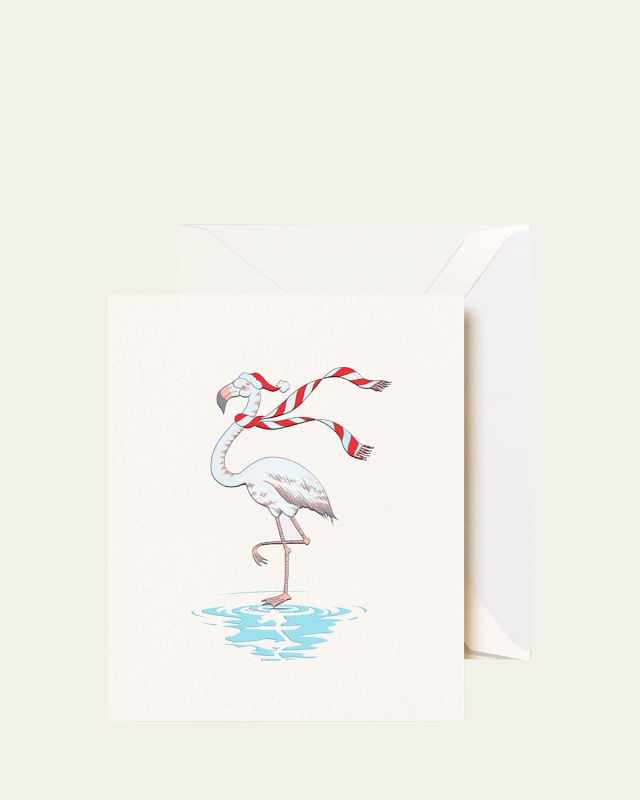 Festive Flamingo Engraved Greeting Cards with Envelopes, Set of 10