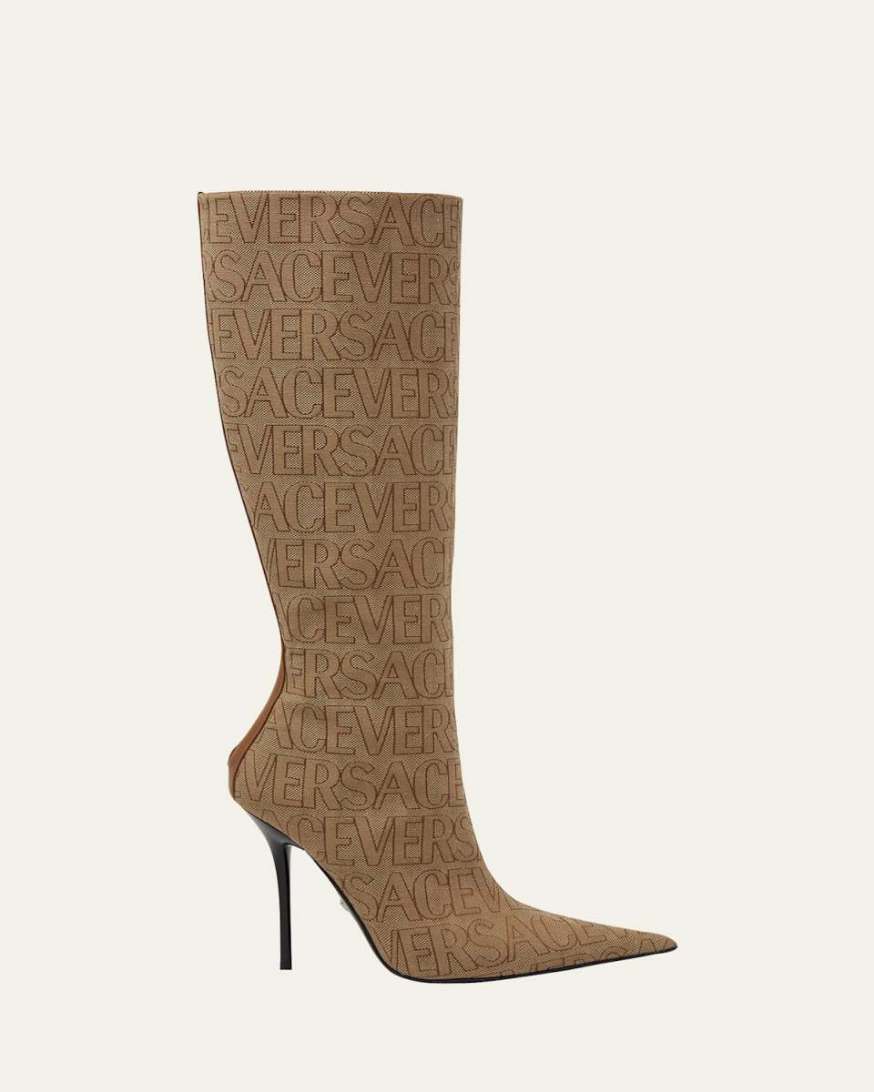 110mm Versace Allover Monogram Canvas Boots